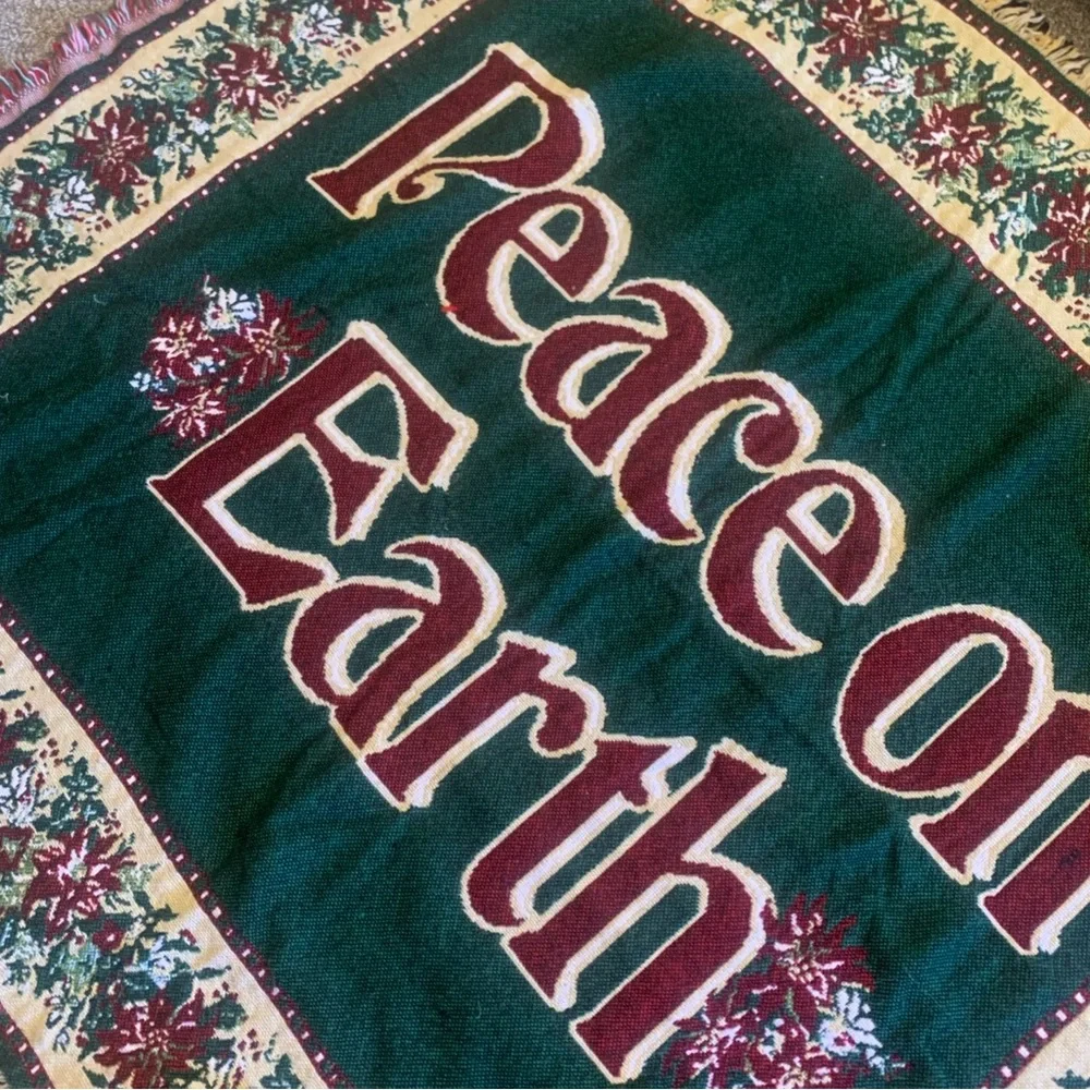 Holiday Peace on Earth Tapestry Blanket - Green and Red